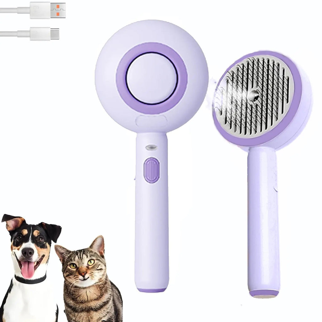 Cat Steam Brush Self Cleaning Pet Spray Hair Removal Comb with Release Button 3 In 1 Cat Brush for Indoor Cats Waterproof Pet Grooming Brush for Long Short Haired Dogs Cats